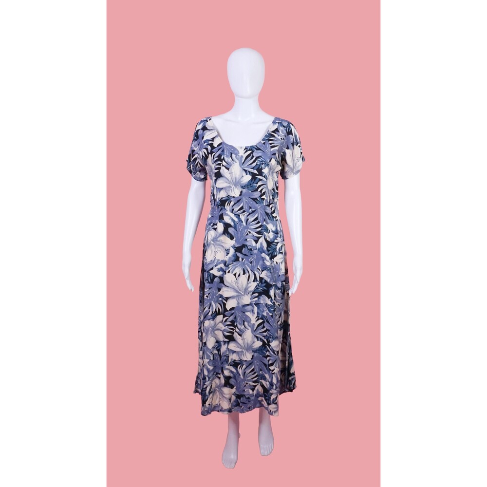 1990s-Y2K RABBIT RABBIT RABBIT Lily Print Drop Waist Short Sleeve Dress. S-M